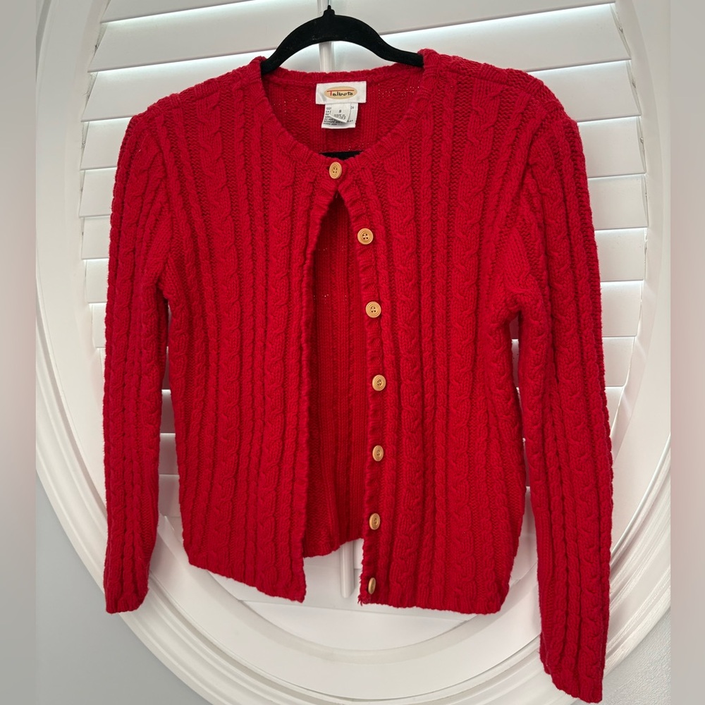 Talbots Red Cable Knit Button-Up Cardigan